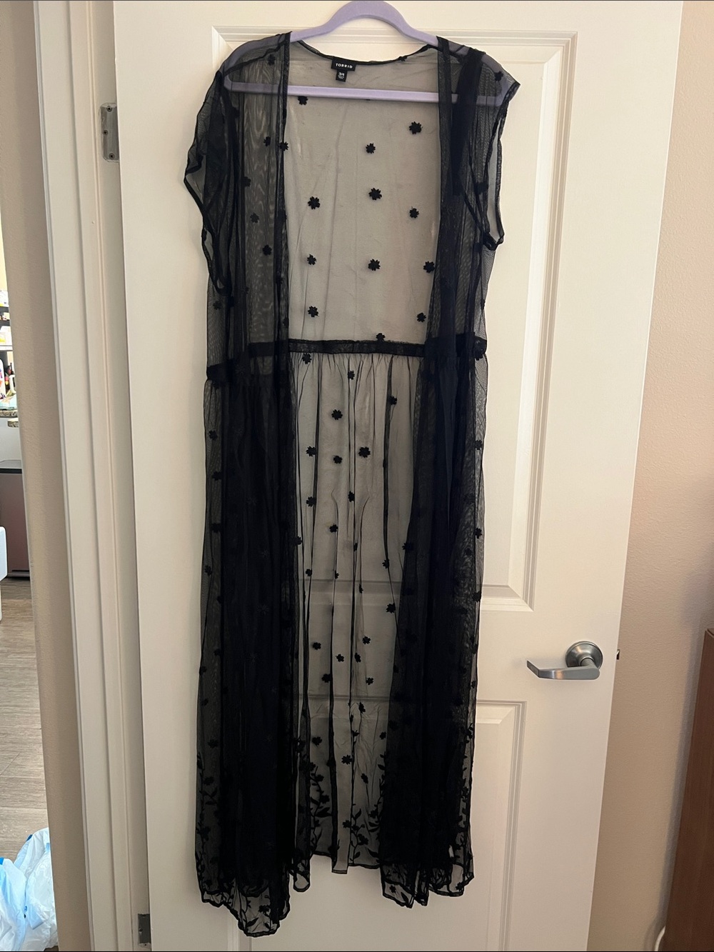 Sheer Black Embroidered Maxi Duster